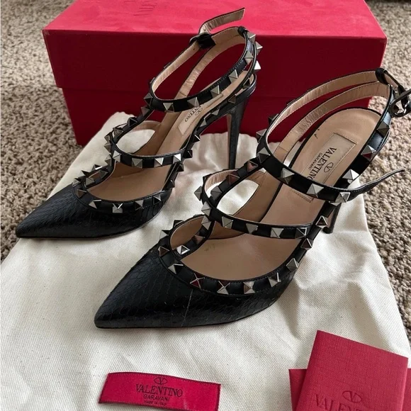 Valentino Women's Snakeskin Black Studded Heels
